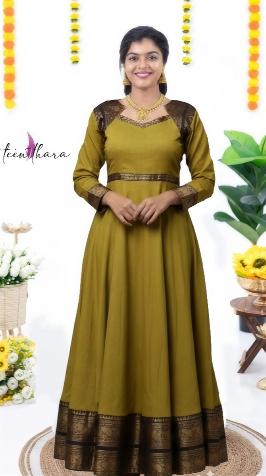 Olive Reverie Anarkali Gown for Festive Elegance - CTN110