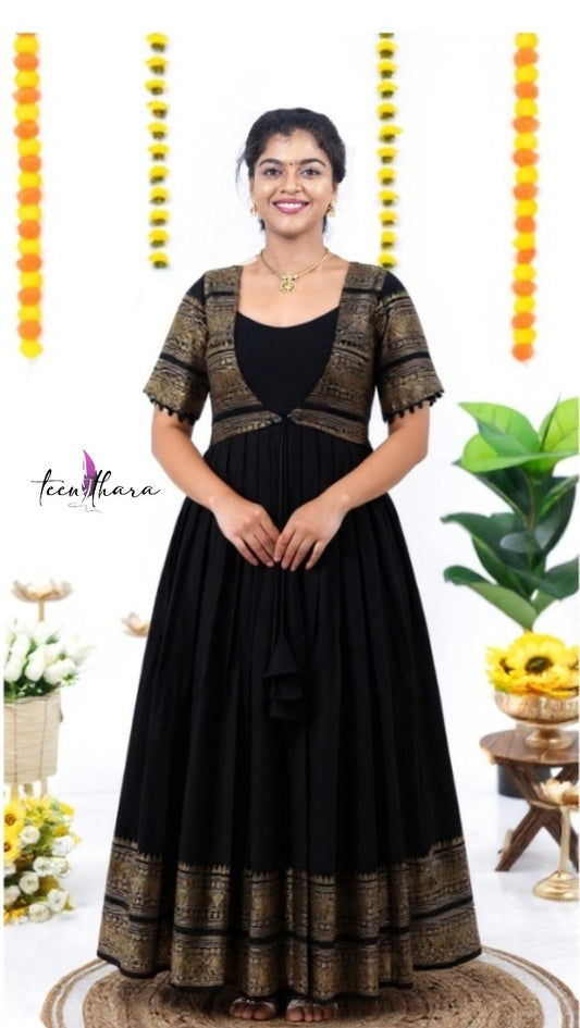 Mystic Noir-Black Ethnic Maxi Gown with Coat - CTN108