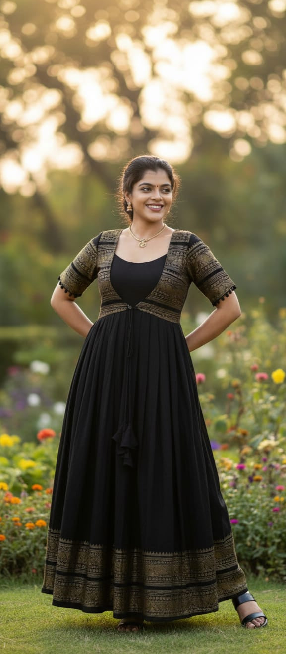 Mystic Noir-Black Ethnic Maxi Gown with Coat - CTN108