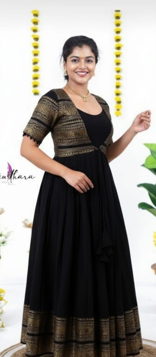 Mystic Noir-Black Ethnic Maxi Gown with Coat - CTN108