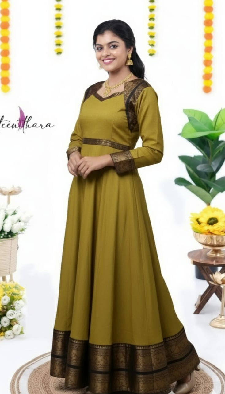 Olive Reverie Anarkali Gown for Festive Elegance - CTN110