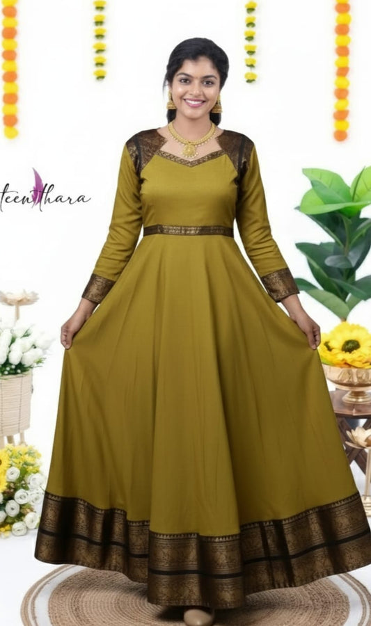 Olive Reverie Anarkali Gown for Festive Elegance - CTN110
