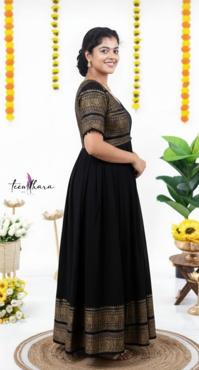 Mystic Noir-Black Ethnic Maxi Gown with Coat - CTN108